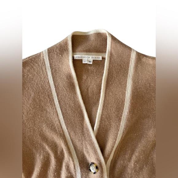 Veronica Beard TRISA 100% Cashmere Tan  Cardigan with Cream size S - Picture 2 of 5